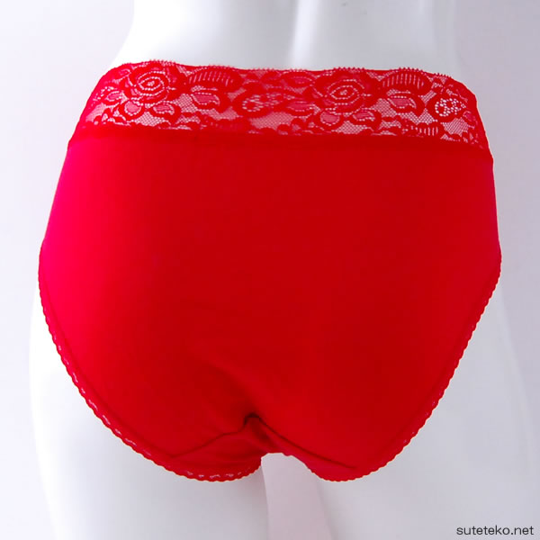 ショーツ 赤 綿100% レース付き M〜LL (婦人肌着) (取寄せ)