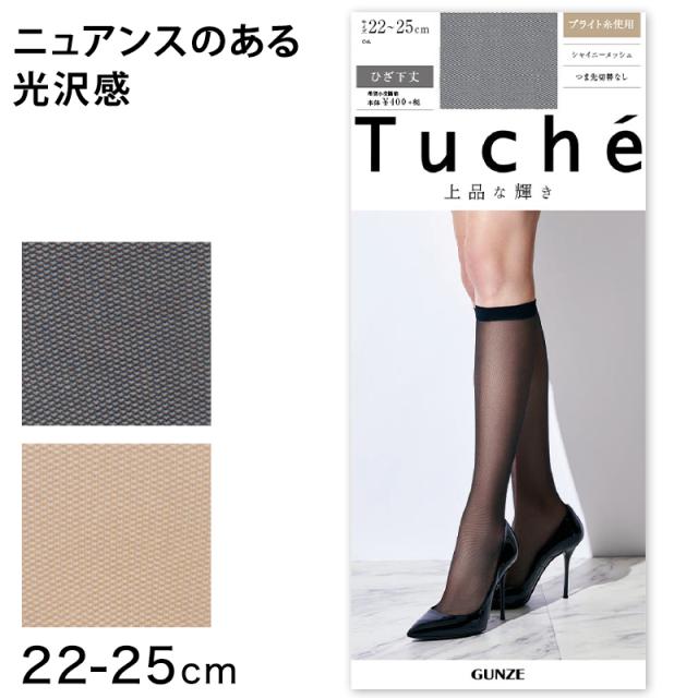 グンゼ Tuche ストッキング ひざ下 シャイニーメッシュ柄 22-25cm