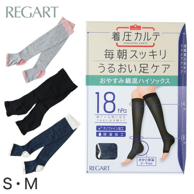 着圧ソックス 寝るとき 綿混 おやすみソックス 靴下 ハイソックス レディース オープントゥ S・M