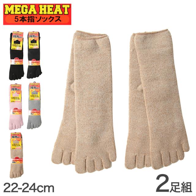 5本指ソックス レディース 裏起毛 靴下 冬 2足組 22-24cm (在庫限り)