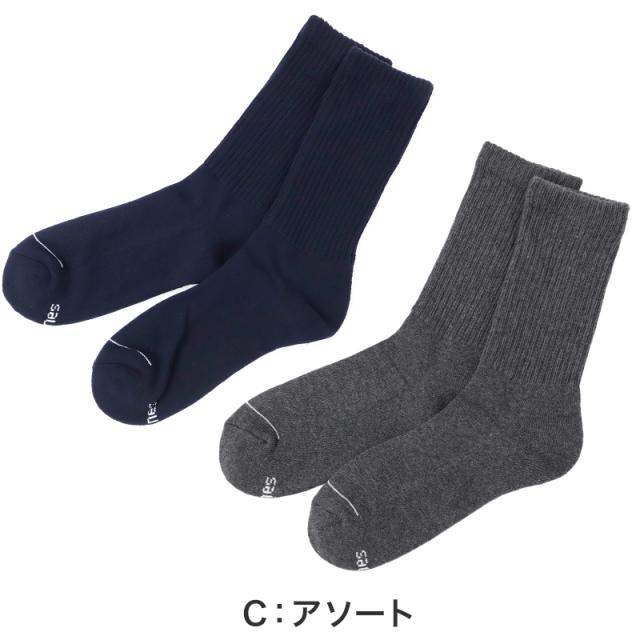 靴下 メンズ クルーソックス 2足組 Hanes ヘインズ ソックス 綿 クルー丈 ハーフパイル リブソックス スポーツ 23-25cm・25-27cm