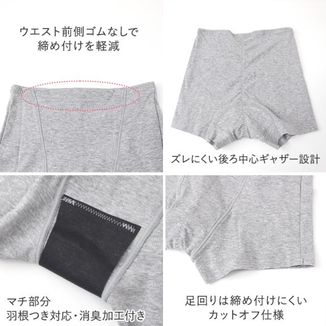 グンゼ サニタリーショーツ ボクサー 綿 羽根つき 1分丈 ひびきにくい お腹ゴムなし M〜LL