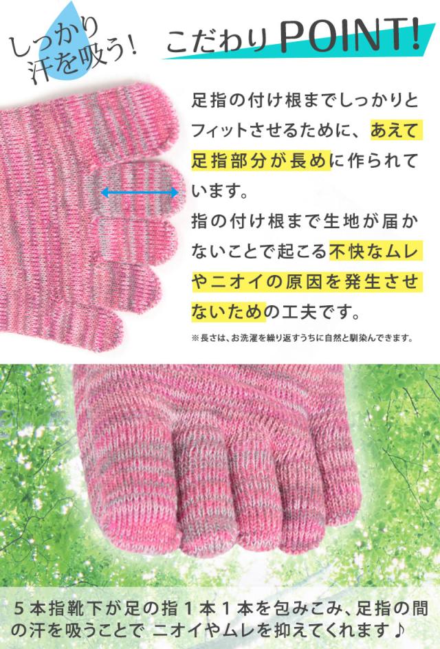 5本指ソックス レディース クルー丈 5足セット 22-24cm (在庫限り)