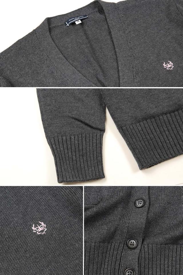 スクール カーディガン 女子 コットン 綿 制服 ニット ワンポイント 刺繍 S (送料無料) (在庫限り)