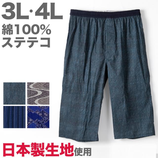 ステテコ メンズ 綿100% 大きいサイズ 3L 4L 前開き ズボン下 パジャマ ルームウェア ロングパンツ ひざ下 3L 4L 父の日 (在庫限り)