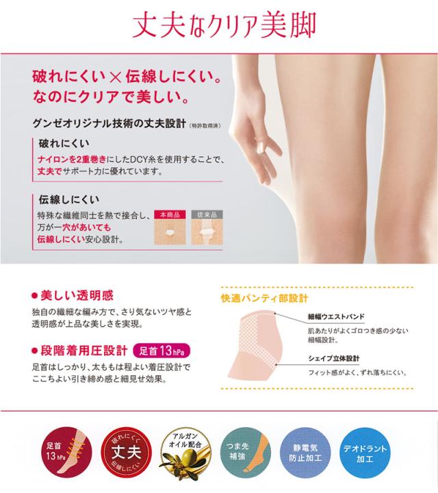 グンゼ Tuche ストッキング 伝線しにくい M-L・L-LL (在庫限り)