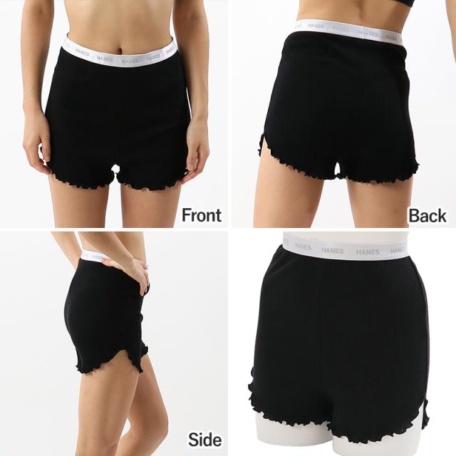 ヘインズ リブ ショートパンツ レディース 黒 グレー ピンク パンツ ルームウェア パジャマ 可愛い おしゃれ フリー (在庫限り)