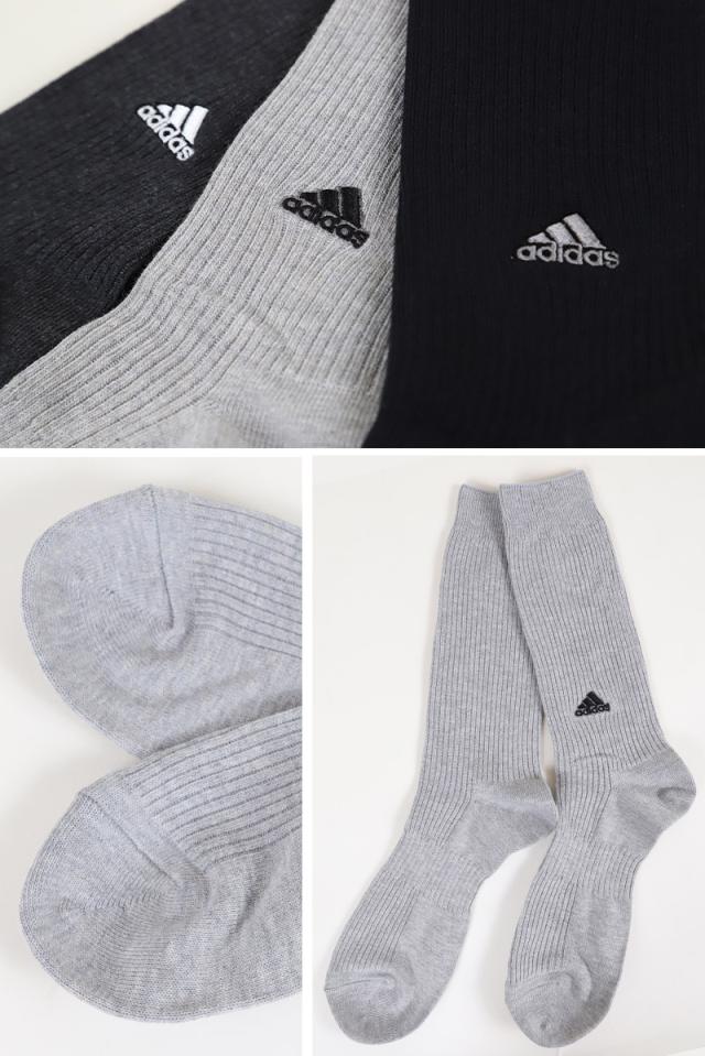 adidas クルー丈ソックス 3足組 消臭加工 24-26cm〜28-30cm