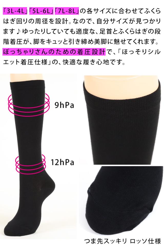 大きいサイズ 着圧ソックス ハイソックス レディース 靴下 ゆったり 22-24cm〜23-25cm