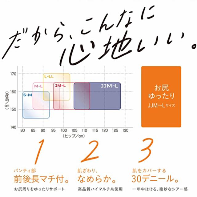 福助 満足 30デニール ヒップゆったり キレイに透ける シアータイツ JJM-L