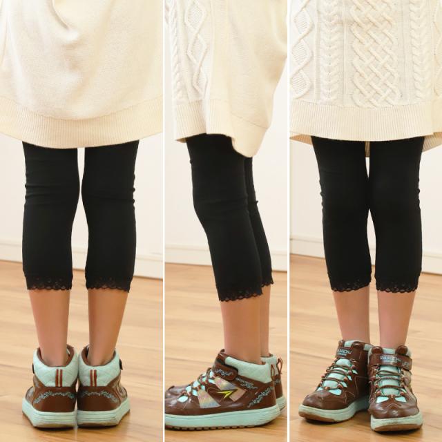 ガールズ 裾レースレギンス 7分丈 100cm〜160cm (在庫限り)