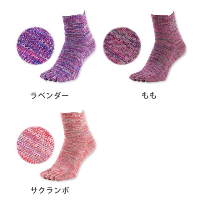 5本指ソックス レディース 口ゴム ゆったり 綿 5本指靴下 クルーソックス 22-24cm (在庫限り)