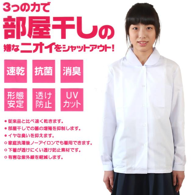 形態安定 女子 長袖 スクールブラウス スクールシャツ 丸襟 B体 150cmB〜170cmB (取寄せ)