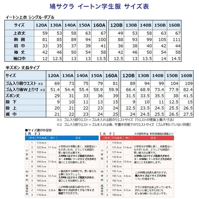 イートン学生服 男子上下セット 半ズボン 120cmB〜160cmB (送料無料) (取寄せ)
