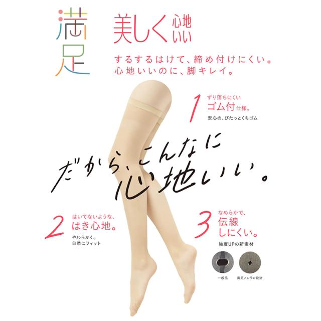 福助 満足 もも丈 ノンラン ゴム付 ストッキング 22-25cm