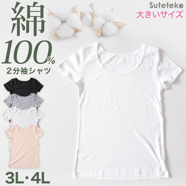綿100% インナー レディース 半袖 2分袖 tシャツ 大きいサイズ 3L・4L