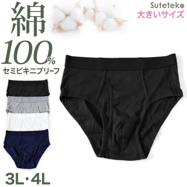 メンズ パンツ 綿100% セミビキニブリーフ 大きいサイズ 前開き 3L・4L