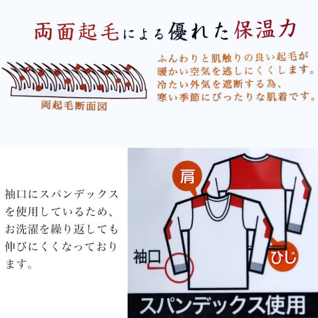 メンズ インナー 長袖シャツ 長袖インナー 起毛 あたたかい 当て布付き 肌着 保温 M〜LL (在庫限り)