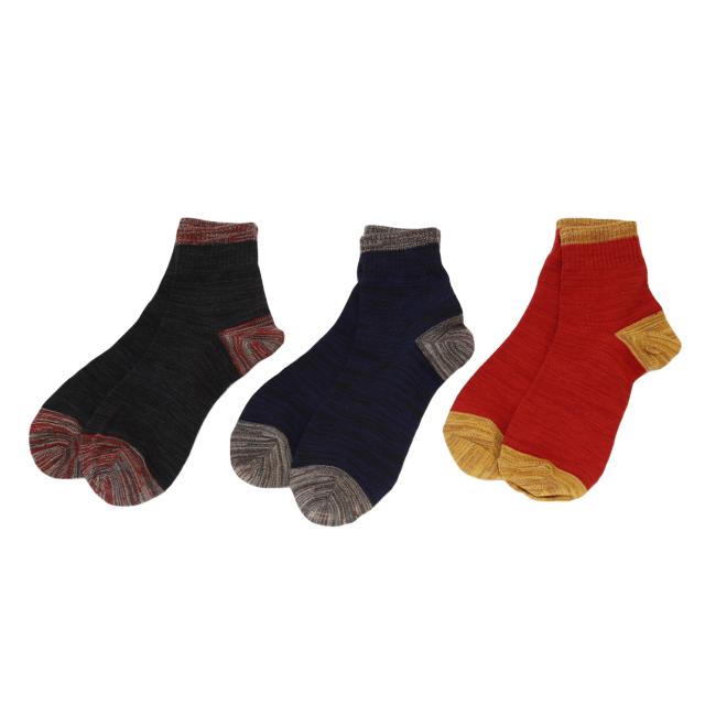 メンズ 靴下 3足セット ショートソックス 綿混 キャンプ スポーツ 25-27cm (在庫限り)