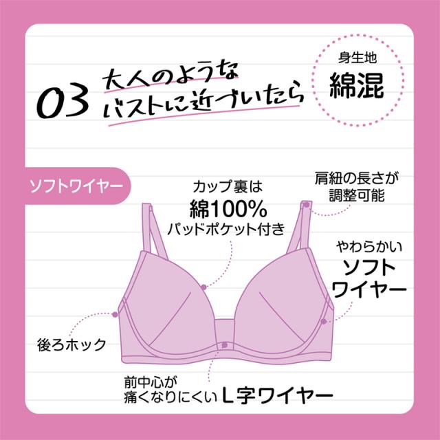 アツギ ジュニアブラ ブラジャー 子供 ソフトワイヤー 透けにくい A65〜C75 (在庫限り)