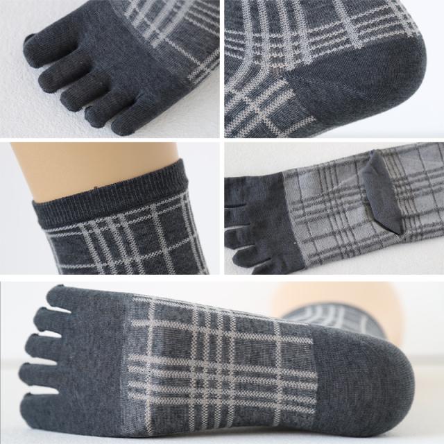 福助 満足 ビジネスソックス 5本指 メンズ 靴下 ロークルー丈 チェック柄 25-26/26-27cm (在庫限り)