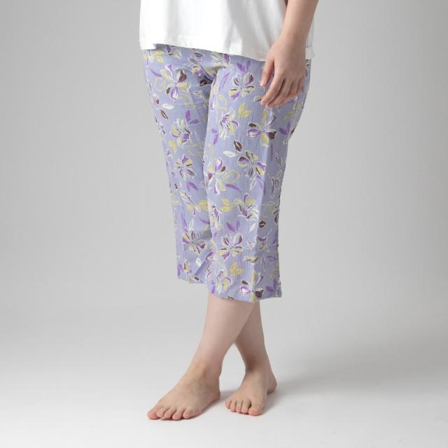 ステテコ レディース 夏 部屋着 綿100% クレープ ワイドパンツ パジャマ 夏用 ルームウェア ひざ下 おしゃれ かわいい M〜LL
