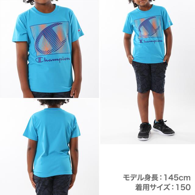 チャンピオン Tシャツ キッズ ジュニア 半袖 スポーツ 綿 コットン ロゴ ブランド スポーツウェア 黒 青 白 130cm〜160cm (在庫限り)
