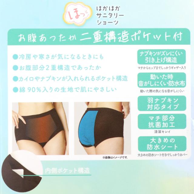 福助 サニタリーショーツ 綿 夜用 ポケット付き あったか お腹二重 羽根つき レディース M〜LL