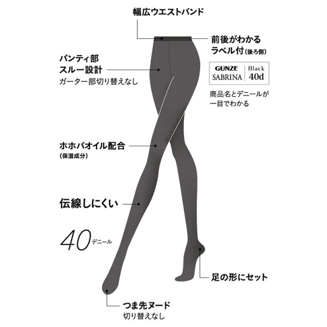 グンゼ サブリナ タイツ レディース 40デニール 黒 シアータイツ M-L・L-LL