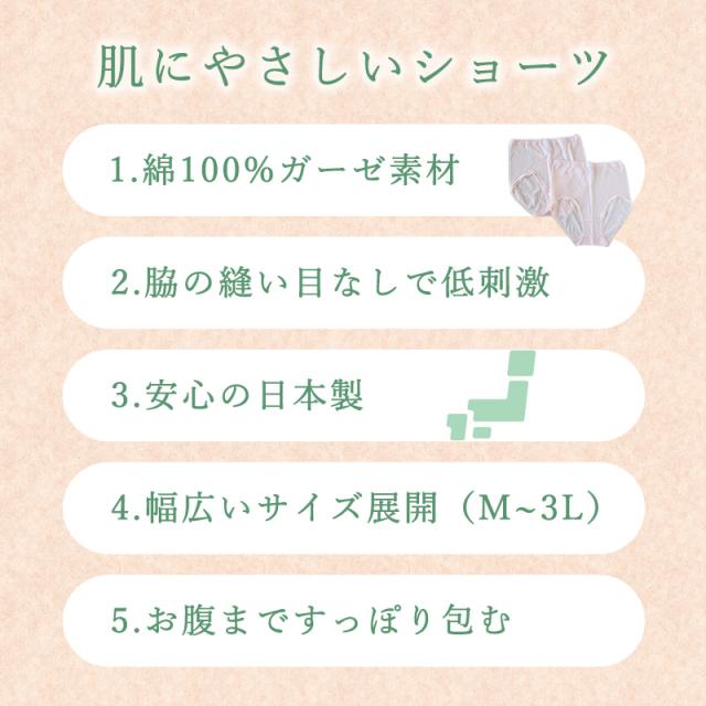 ショーツ 綿100% ガーゼ 深履き レディース 肌着 下着 日本製 2枚組 M〜3L