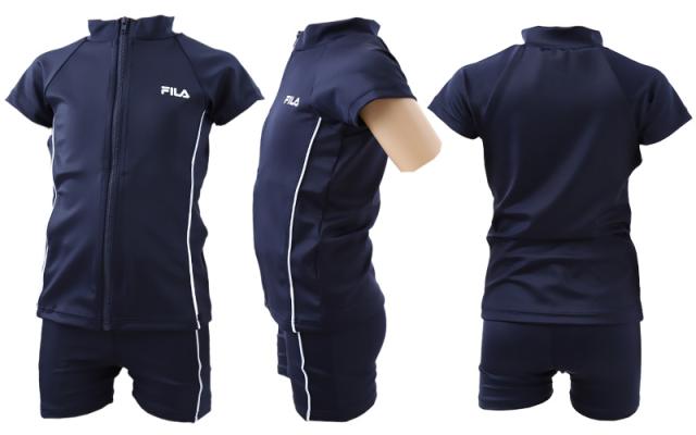 水着 上下セット UVカット セパレート 女の子 ラッシュガード スクール水着 スイミング プール学習 半袖 キッズ FILA