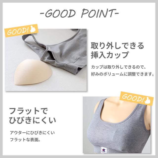 チャンピオン レディース スポーツブラ ソフトブラ シームレス 普段使い パッド カップ ヨガ ローバック グレー 黒 M・L (在庫限り)