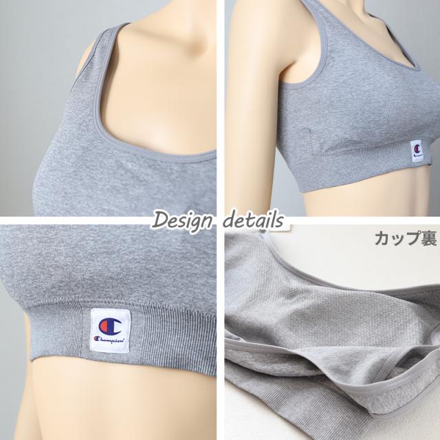 チャンピオン レディース スポーツブラ ソフトブラ シームレス 普段使い パッド カップ ヨガ ローバック グレー 黒 M・L (在庫限り)