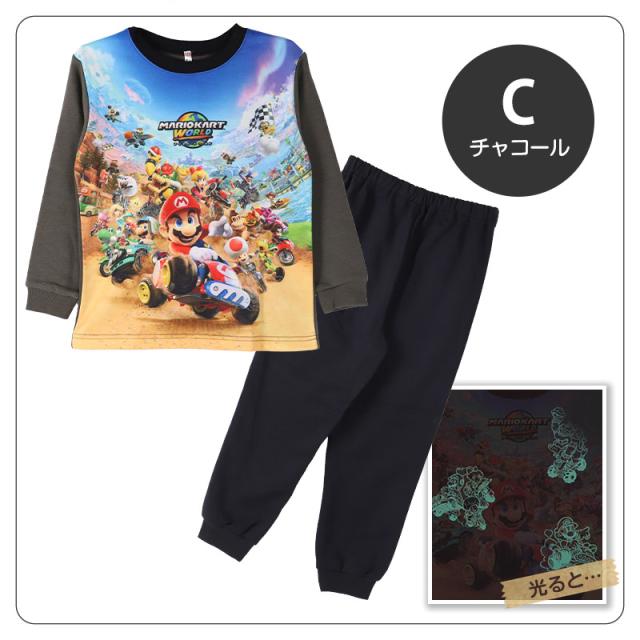 光るパジャマ マリオ パジャマ 裏起毛 長袖 男の子 キッズ スーパーマリオ 冬 110 120 130 140cm (在庫限り)