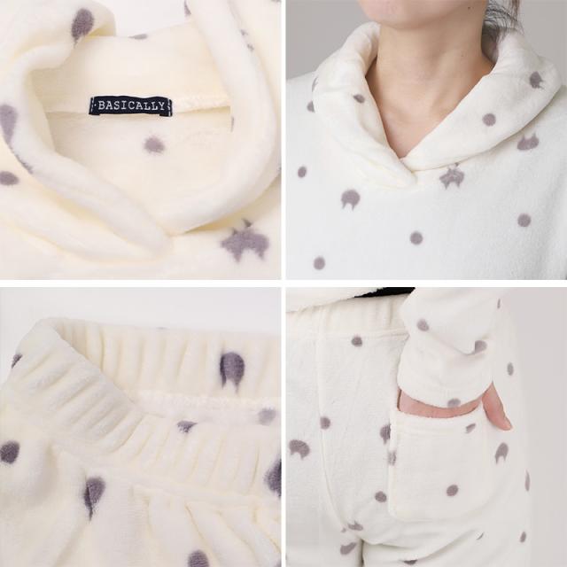 パジャマ レディース 冬 かわいい あったかい ルームウェア 長袖 婦人 ヘチマ襟 部屋着 M-L (在庫限り)