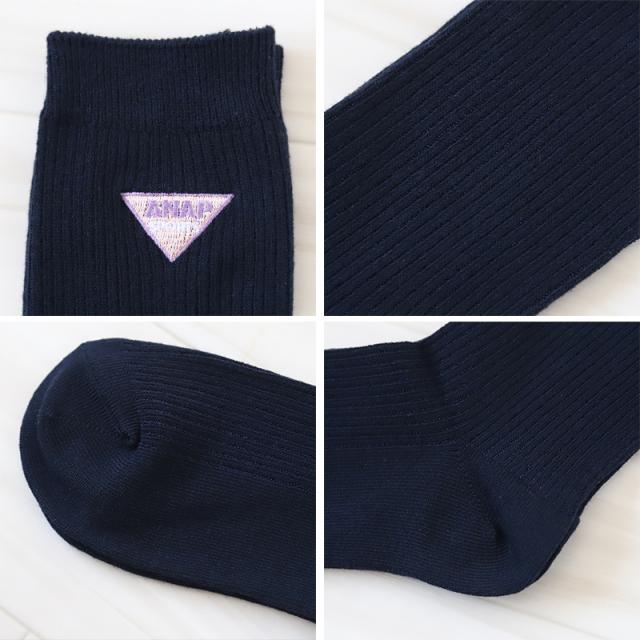 スクールソックス 女子 紺 白 クルー丈 ワンポイント 靴下 キッズ 女の子 小学生 19-24cm (在庫限り)