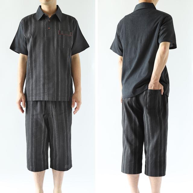 和柄 シャツ 襟付き メンズ 夏 大きいサイズ しじら織り 和風 M〜4L (在庫限り)