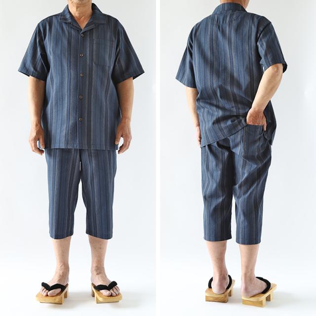パジャマ メンズ 半袖 夏用 綿100% しじら織り 前開き 部屋着 ギフト 男性 実用的 M L LL 3L 4L (在庫限り)
