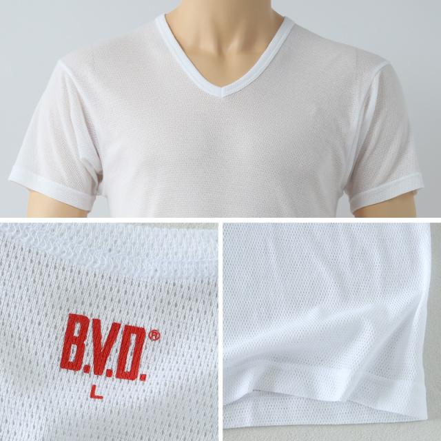 BVD インナー メンズ 半袖 vネック tシャツ 下着 メッシュ 2枚組 M〜LL