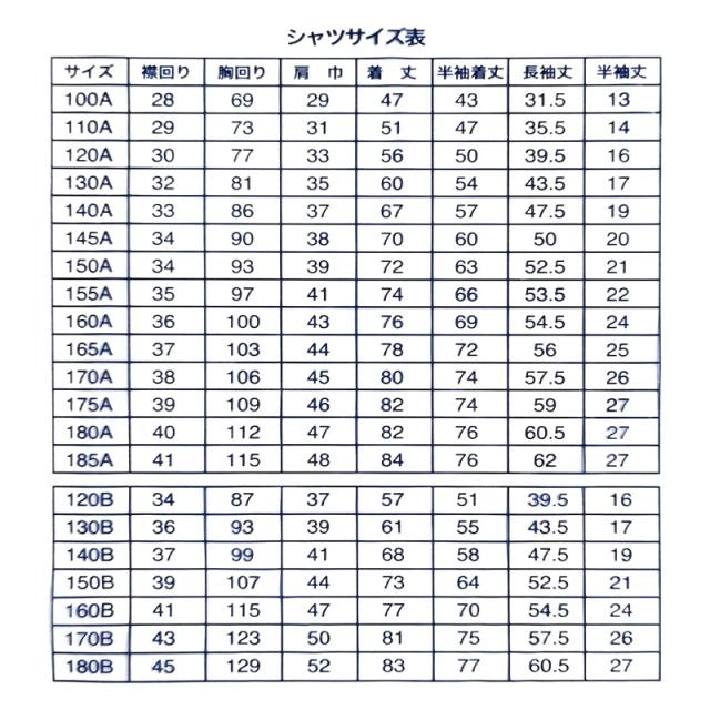 男子 中学生 スクール 長袖 角襟 シャツ 140A〜190B