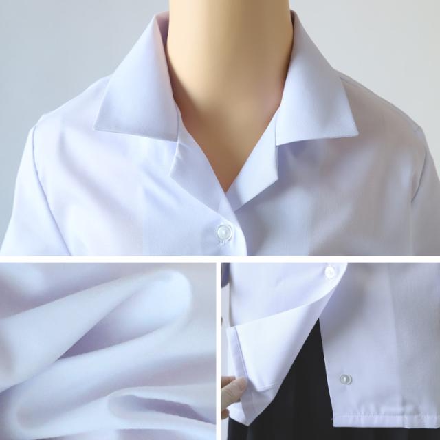 中学生 高校生 蛍光白 TioTio 長袖 開襟 ブラウス スクールブラウス 145A〜180B