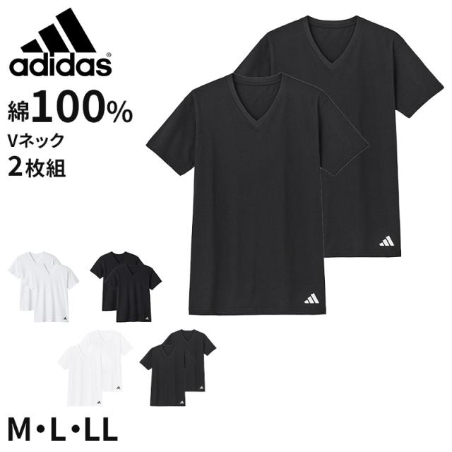 アディダス v首 Tシャツ 綿100 メンズ 2枚組 グンゼ M L LL