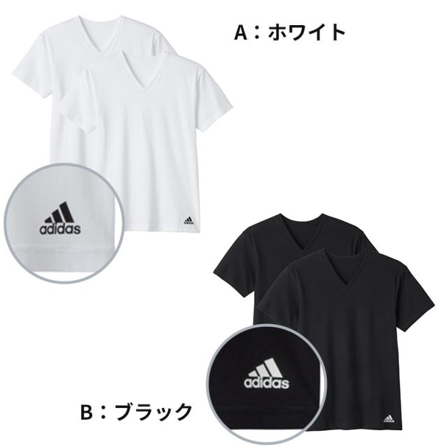アディダス v首 Tシャツ 綿100 メンズ 2枚組 グンゼ M L LL