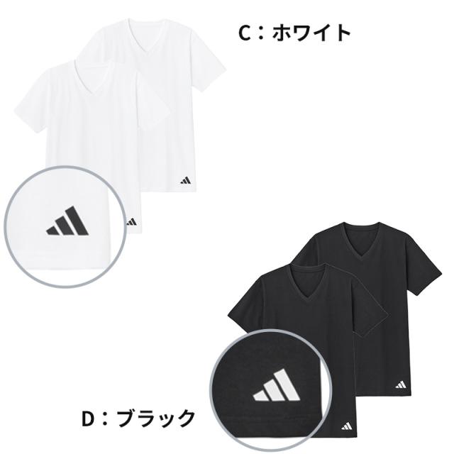 アディダス v首 Tシャツ 綿100 メンズ 2枚組 グンゼ M L LL