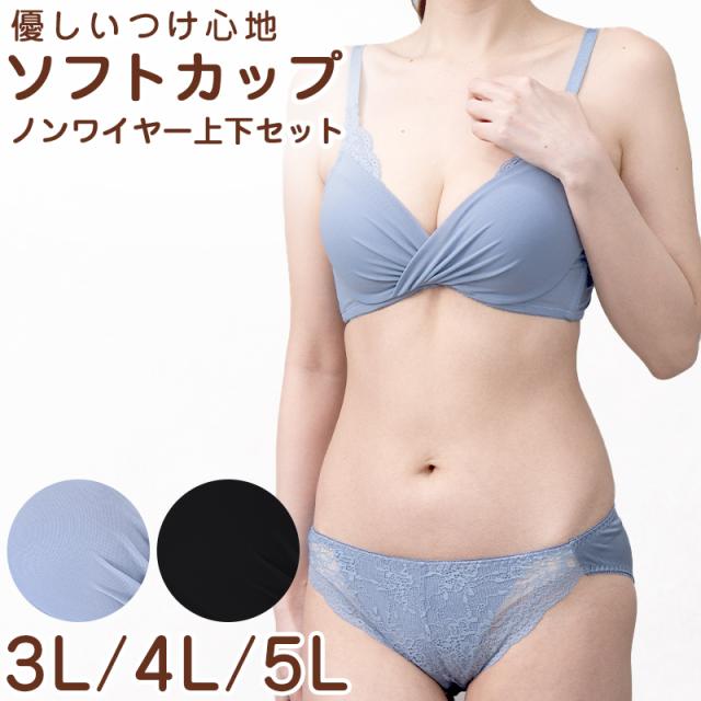ブラジャー ショーツ セット ノンワイヤー 大きいサイズ 下着 レディース ブラショーツ 上下セット セットアップ 3L 4L 5L (在庫限り)