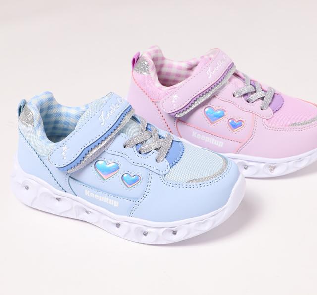 スニーカー キッズ 女の子 靴 子供 女児 子ども 光る 光るスニーカー むらさき ベージュ 16cm 17cm 18cm 19cm (送料無料) (取寄せ)