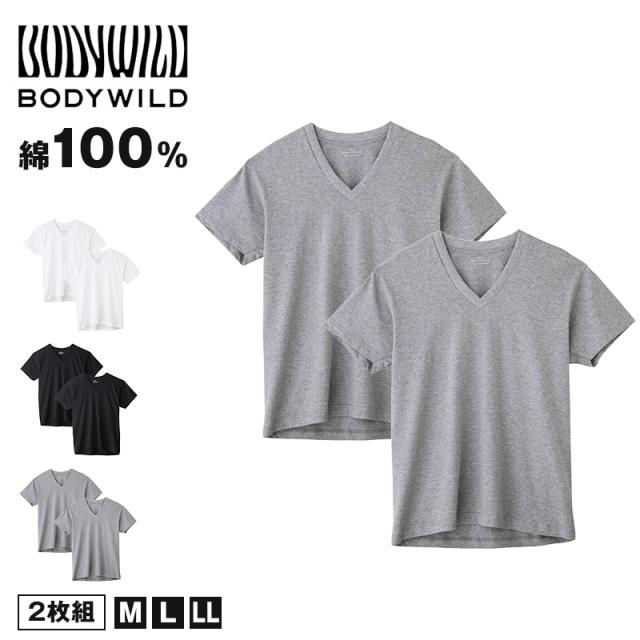 グンゼ vネック tシャツ ボディワイルド 綿100 2枚組 M L LL