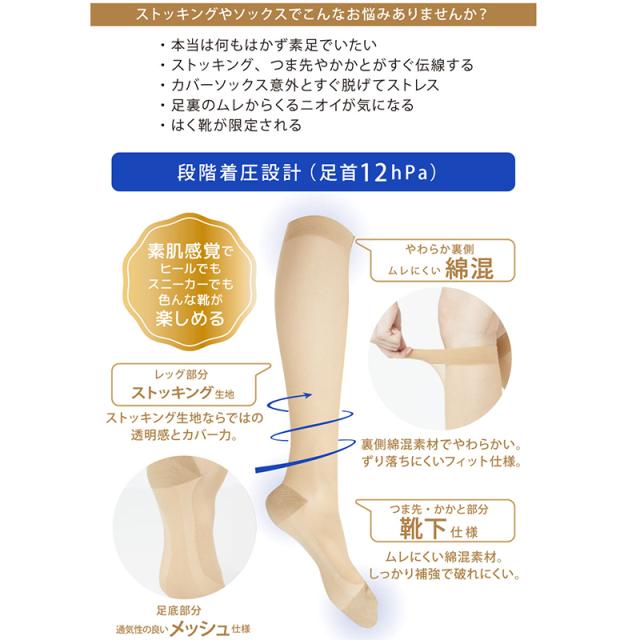 満足 ストッキングソックス 靴下 着圧 無地 ハイソックス丈 ひざ下丈 22-25cm