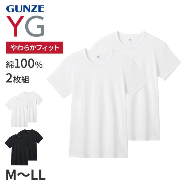 グンゼ YG 綿100 tシャツ メンズ 半袖 クルーネック 抗菌 防臭 2枚組 M L LL