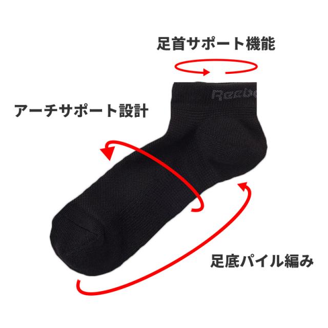 リーボック 靴下 ソックス メンズ 3足 セット スニーカー 丈 足底パイル 厚手 グンゼ 25 26 27 cm